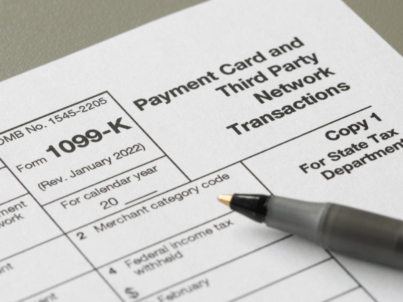 Picture of Form 1099K with Pen on top of the Form